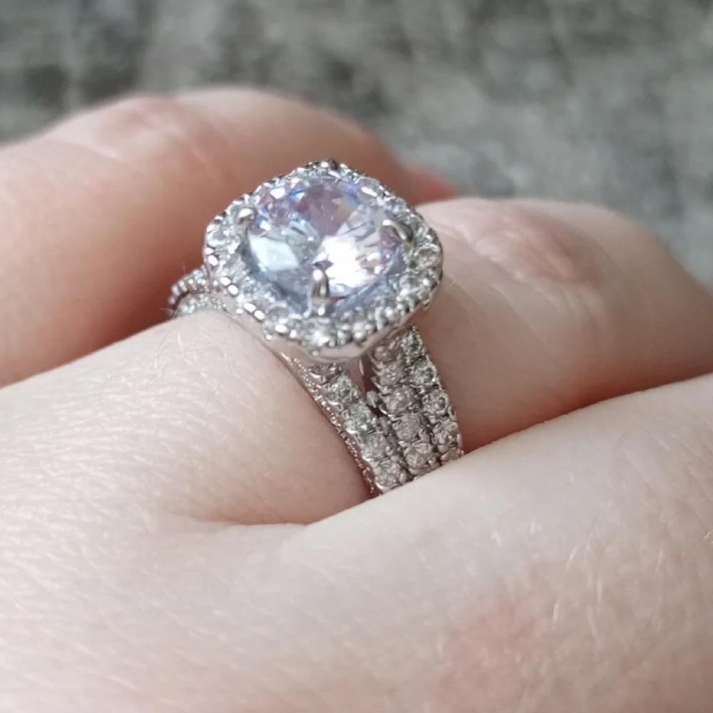 Stunning Brilliant Cubic Zirconia, Triple Band, Luxury, Glam, Engagement Ring - Picture 6 of 10